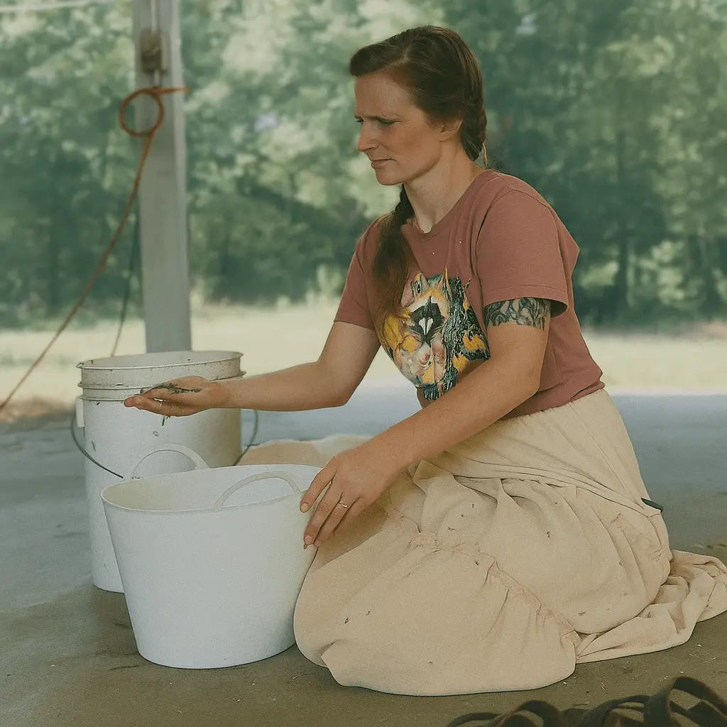 Brittany Sanborn processing wheat, homesteading, educational classes